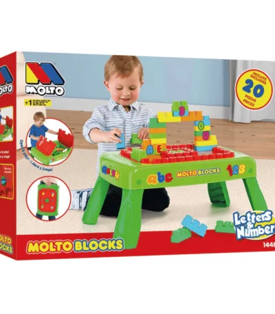 🔧✨ Mesa de Bloques Plegable – Moltó Mesa plegable de construcción infantil de 20 piezas + alacenaje integrado desde 12 meses
