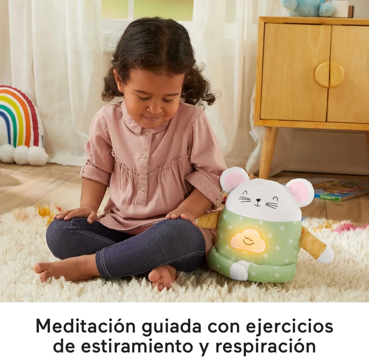 Ratón Medita Conmigo – Fisher-Price Peluche interactivo para enseñar relajación y mindfulness a niños