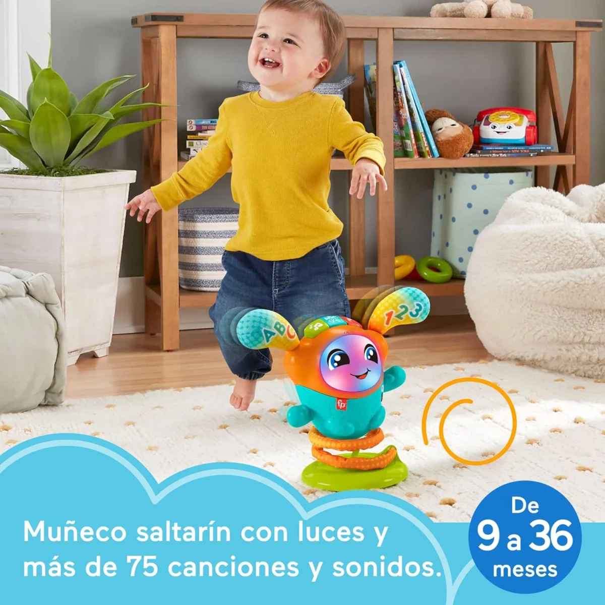 Boti Robotito Saltarín – Fisher Price Juguete interactivo multilingüe con rebote, luces, sonidos y aprendizaje por niveles