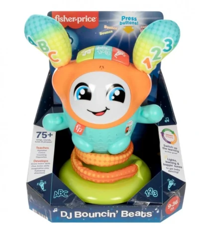 Boti Robotito Saltarín – Fisher Price Juguete interactivo multilingüe con rebote, luces, sonidos y aprendizaje por niveles