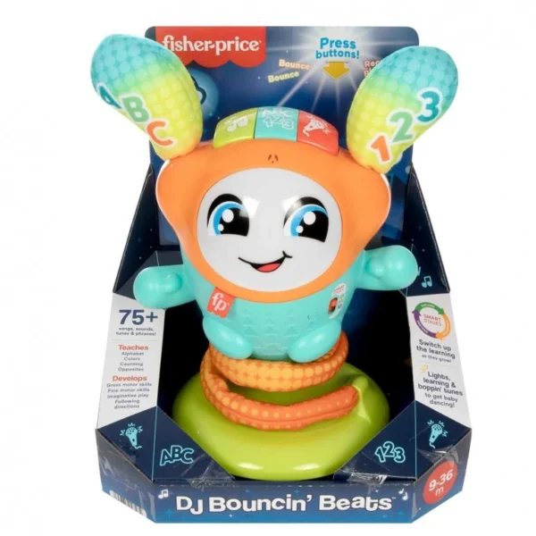 Boti Robotito Saltarín – Fisher Price Juguete interactivo multilingüe con rebote, luces, sonidos y aprendizaje por niveles