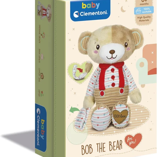 Peluche Bob the Bear – Baby Clementoni Osito de peluche multisensorial y lavable para bebés