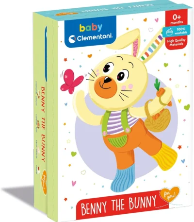Peluche Conejo Benny – Baby Clementoni Conejito de peluche multisensorial con portachupete y estuche de juego