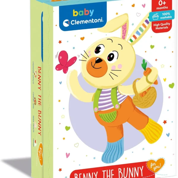 Peluche Conejo Benny – Baby Clementoni Conejito de peluche multisensorial con portachupete y estuche de juego