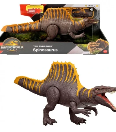 Spinosaurus Cola Destructora – Jurassic World - Mattel Figura de dinosaurio con ataque dual, sonidos y acceso a realidad aumentada