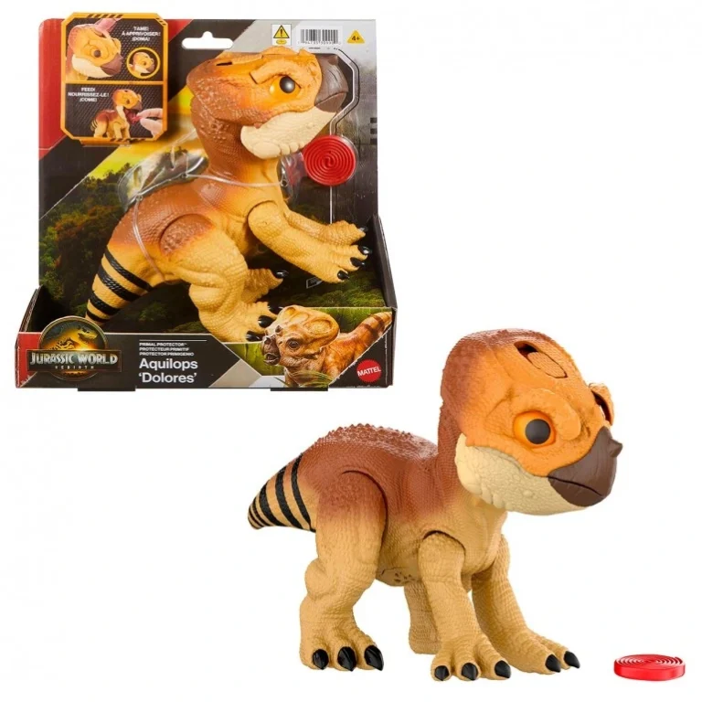 Aquilops – Jurassic World: El Renacer - Mattel | Dinosaurio interactivo con sonidos, movimientos y accesorio de recompensa