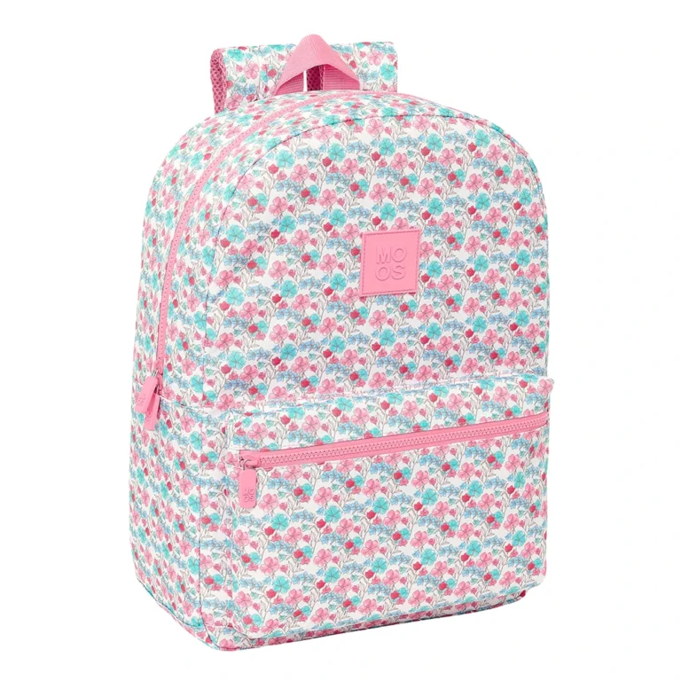 Mochila para portátil Moos Flores Adaptable  a carro Mochila, Ideal para Diferentes Edades, Cómoda y Versátil, Calidad y Resistencia, 32x14x43 cm, Color Multicolor