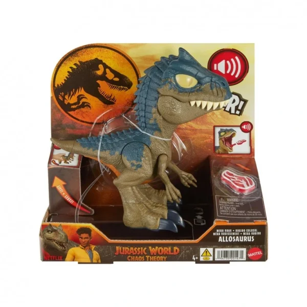 Allosaurus Mega Rugido – Jurassic World: Chomp - Mattel Figura articulada con rugidos dinámicos, mandíbula extensible y accesorio interactivo